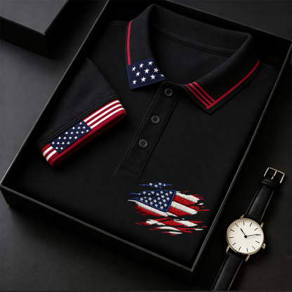 us Men's Printed Casual Polo Shirt 