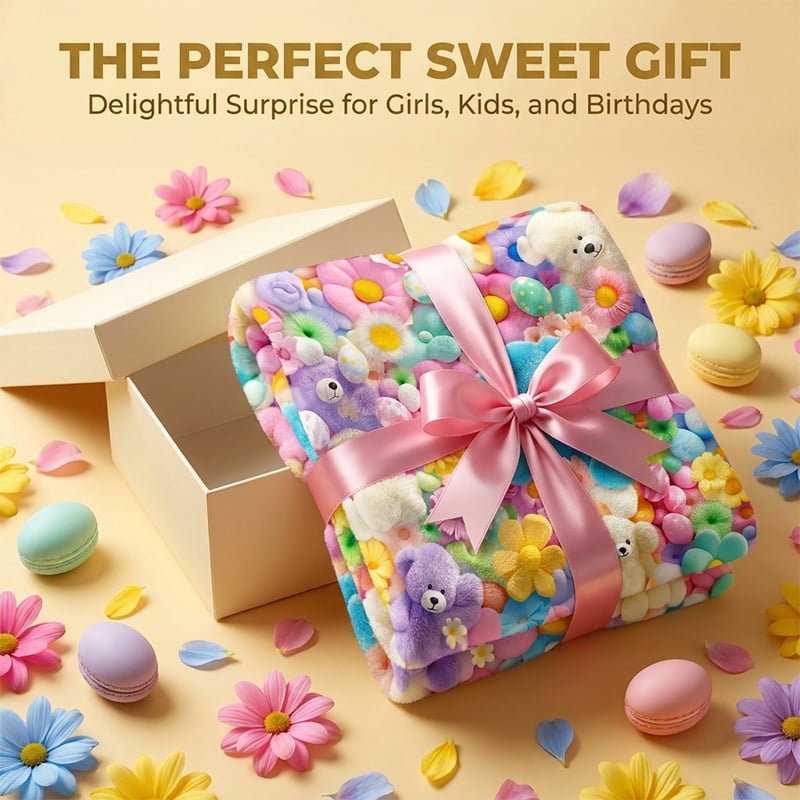 Cute plush 3D throw blanket presented as a gift