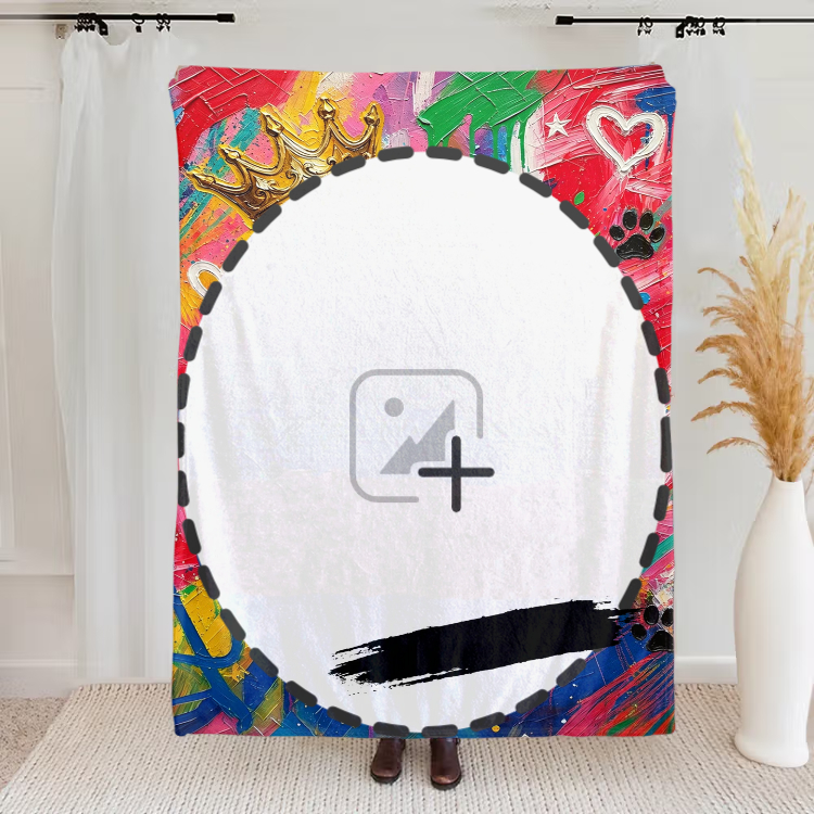 Personalized Graffiti Oil Pet Photo Soft Throw Blanket with Name Home Decor Daily Use Birthday Gift for Pet Lovers Family