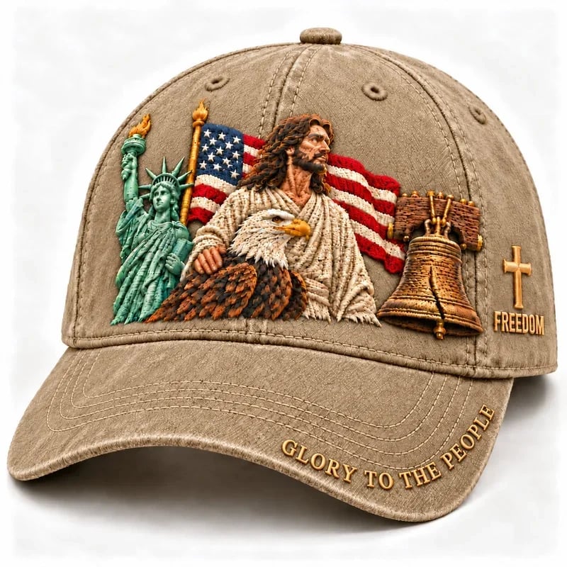 Khaki Faith and Freedom embroidered cap