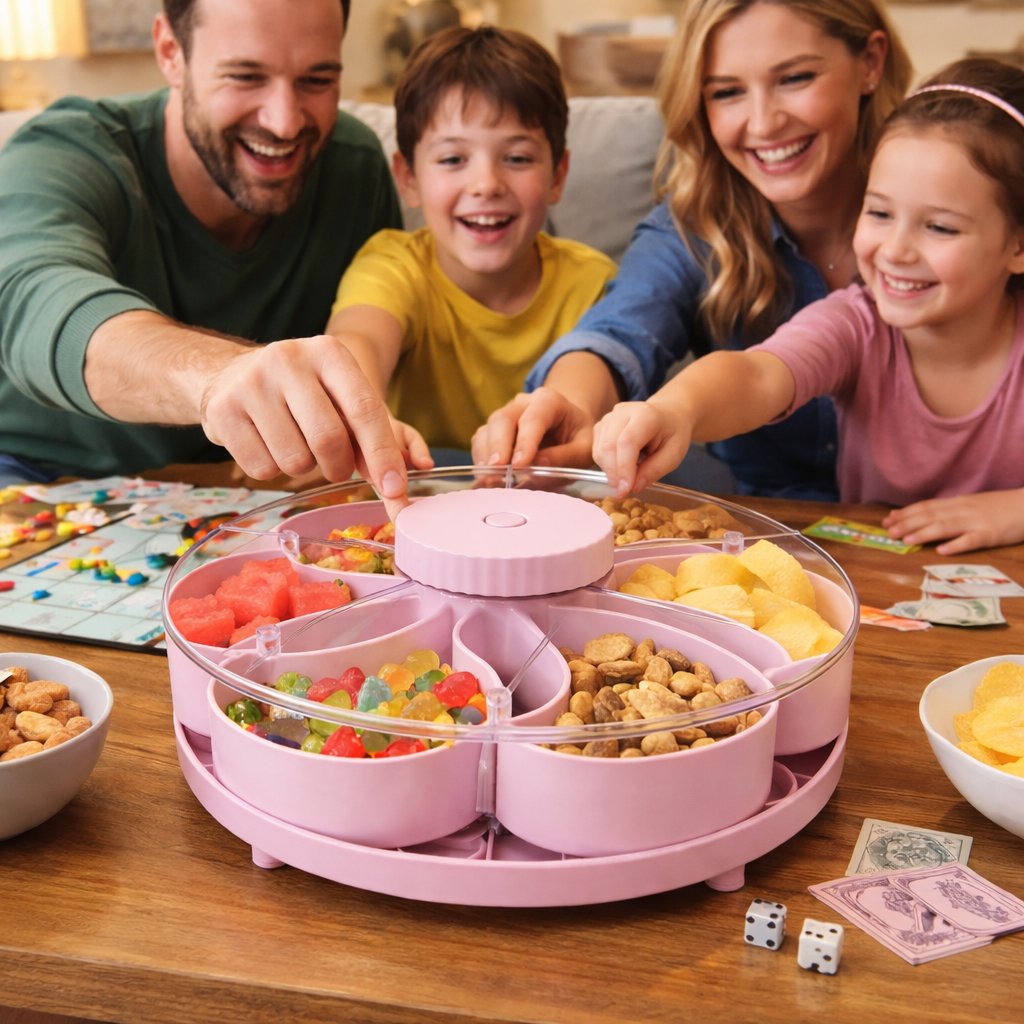 Divided Serving Tray That Spins – Perfect for Snacks, Dips & Party Appetizers