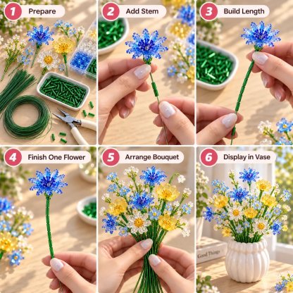 ⏳ Last Day 49% OFF –🌼✨DIY Beaded Wildflower Bouquet Kit – Handmade Crystal Flower Craft Set🌸✨