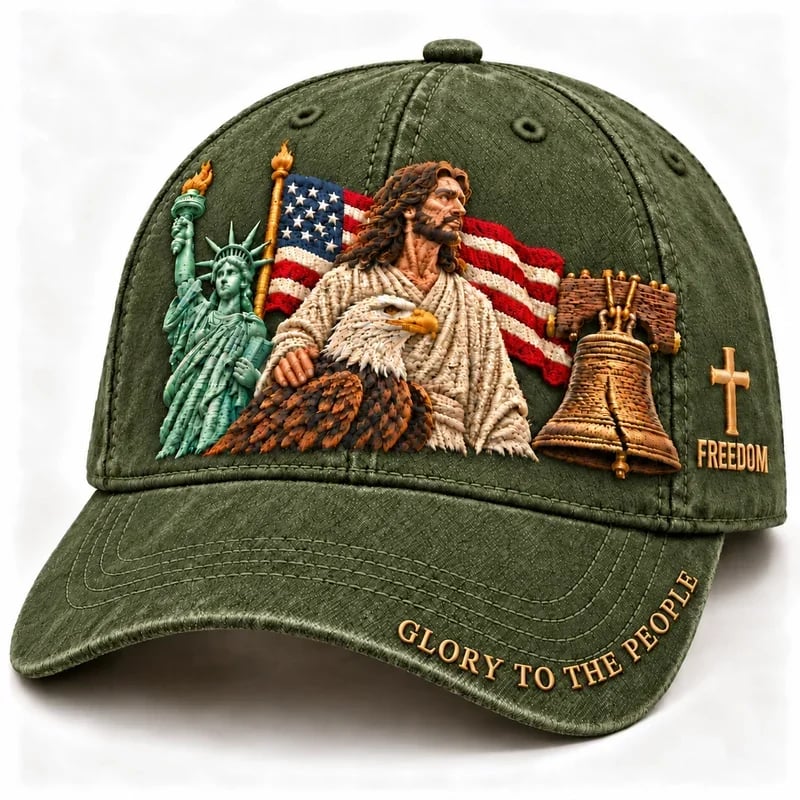 Green Faith and Freedom embroidered cap
