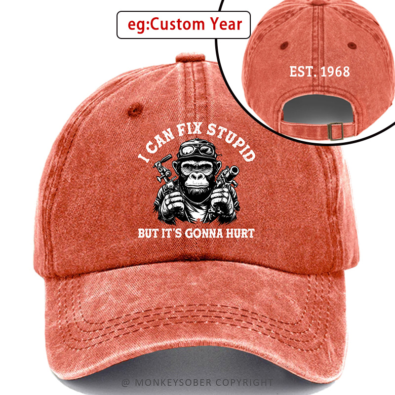 Personalized "I Can Fix Stupid But It's Gonna Hurt" Custom  Washed Baseball Caps