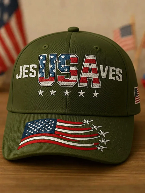 Men's Jesus Saves USA Art Print Baseball Cap