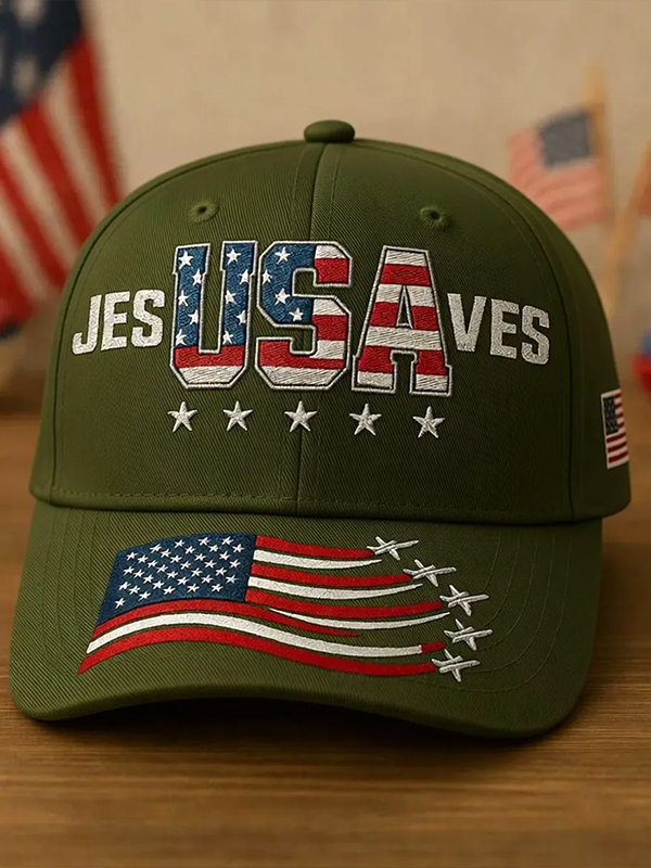 Men's Jesus Saves USA Art Print Baseball Cap