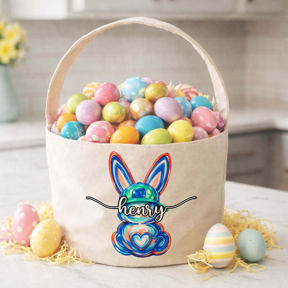 Bunny Egg Hunt Bag For Kids - Personalized Bucket Bag - Gift For Kids, Grandkids, Easter Gift