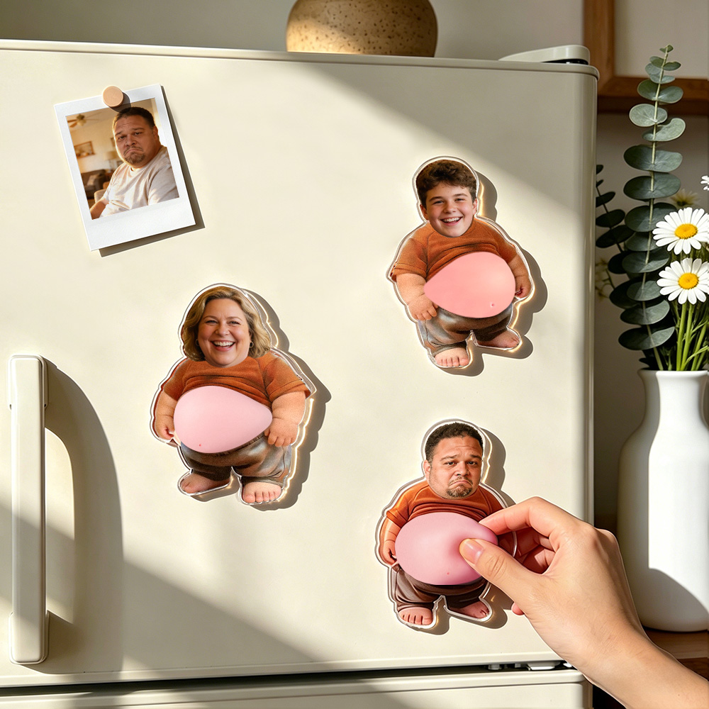 Custom Face Squishy Belly Anti-collision Acrylic Fridge Magnet – Personalized Photo Fridge Magnet with Soft Squeeze Belly, Cute Funny Gift for Couples & Friends