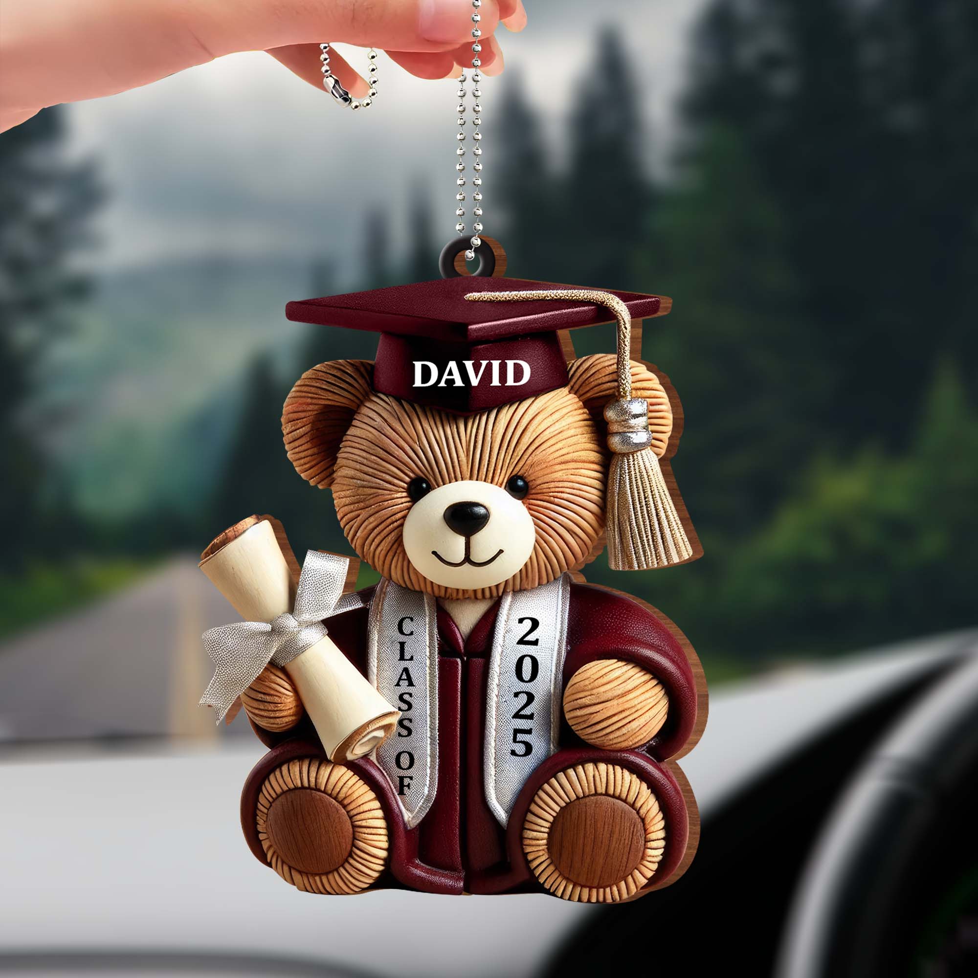 Graduation Wishes Teddy Bear - Personalized Custom Wood Ornament - Gift For Graduates