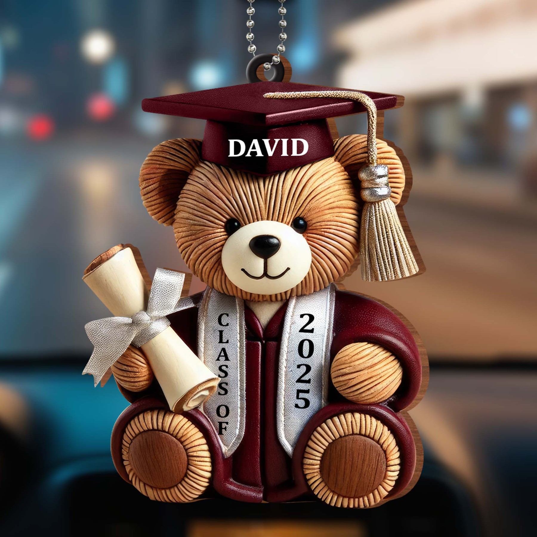 Graduation Wishes Teddy Bear - Personalized Custom Wood Ornament - Gift For Graduates