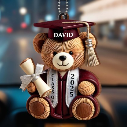 Graduation Wishes Teddy Bear - Personalized Custom Wood Ornament - Gift For Graduates