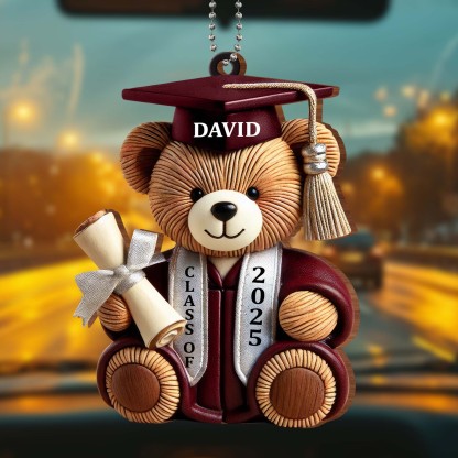Graduation Wishes Teddy Bear - Personalized Custom Wood Ornament - Gift For Graduates