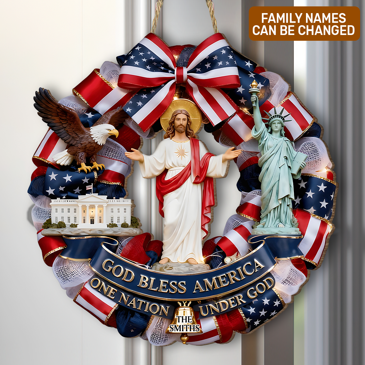 God Bless America - Personalized Wooden Door Sign