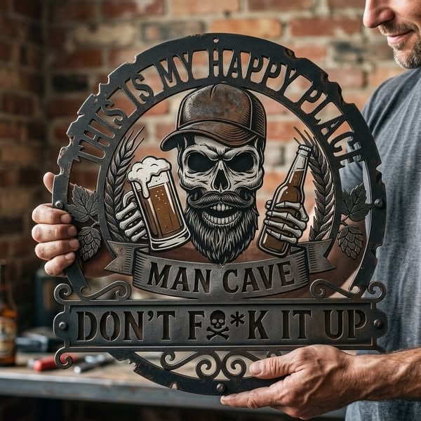 💀🍺Funny Skull Man Cave Metal Wall Sign