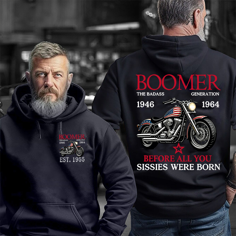 Boomer The Badass Generation Motorcycle rider Unisex T-shirt,  Hoodie, Custom Year Of Birth Sweatshirt