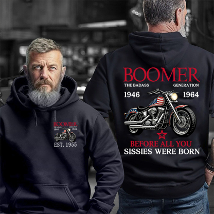 Boomer The Badass Generation Motorcycle rider Unisex T-shirt,  Hoodie, Custom Year Of Birth Sweatshirt