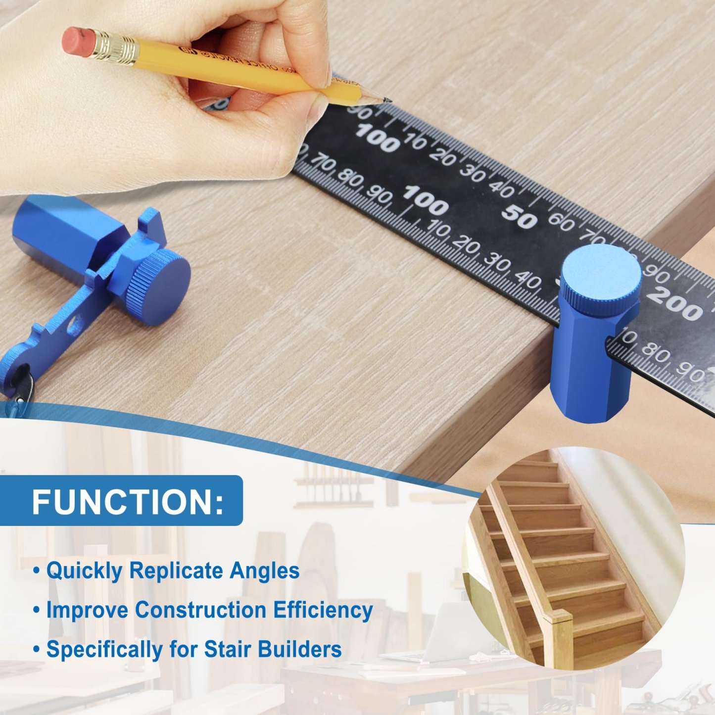 Tall Stair Gauges for Framing Square – Hexagonal Stable Lock with Holder & Hook for Carpentry & Circular Saw