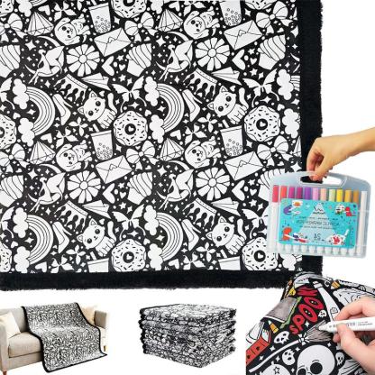 DIY Coloring Blanket 50x60 Inch Fleece Throw for Kids & Adults with 24 Marker Pens