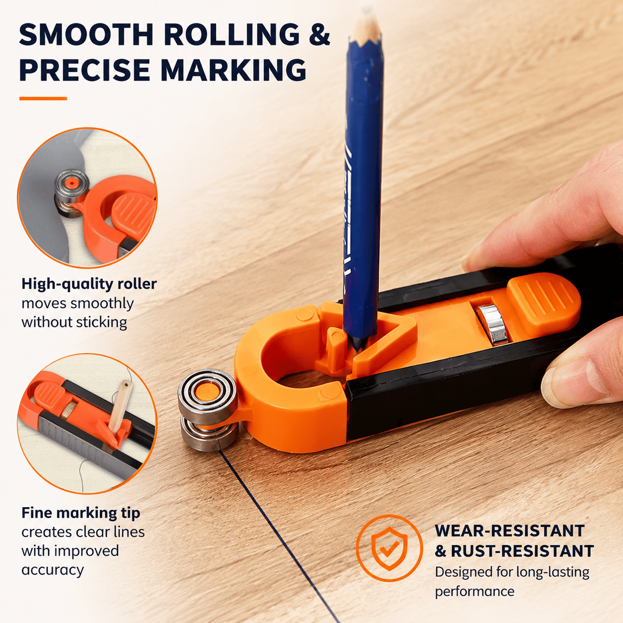 Smooth roller and precision marking details on the contour gauge