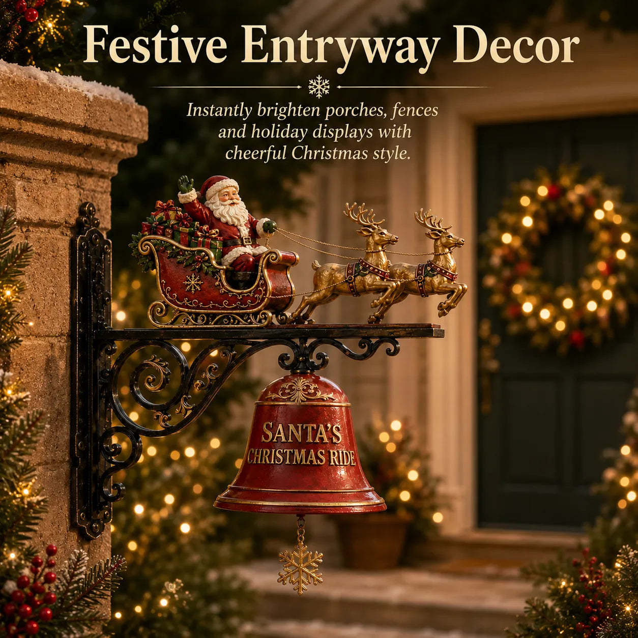 🎅🎄Santa Sleigh with Reindeer & Bell | 3D Christmas Outdoor Decoration