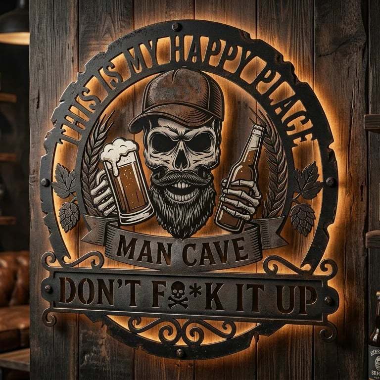 💀🍺Funny Skull Man Cave Metal Wall Sign