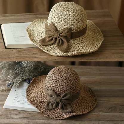 🔥✨Straw Hat with Retro Bow – Foldable & Breathable for Summer