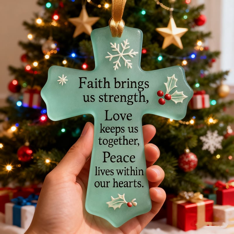 Faith, Love & Peace Christmas Cross Ornament