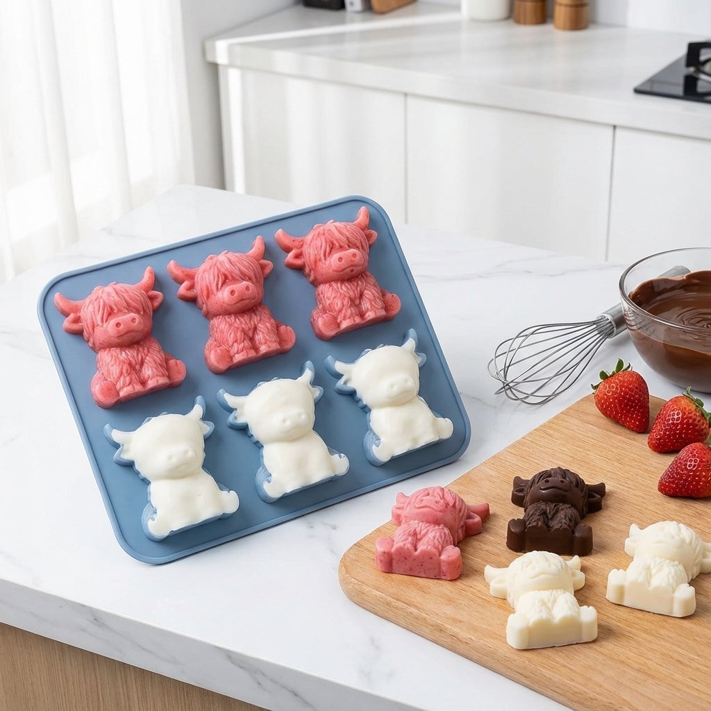 🐮 Mini Highland Cow Ice Cube & Dessert Mold 🧊🍪 Cute 3D Ice for Drinks, Parties & Gifts🎁