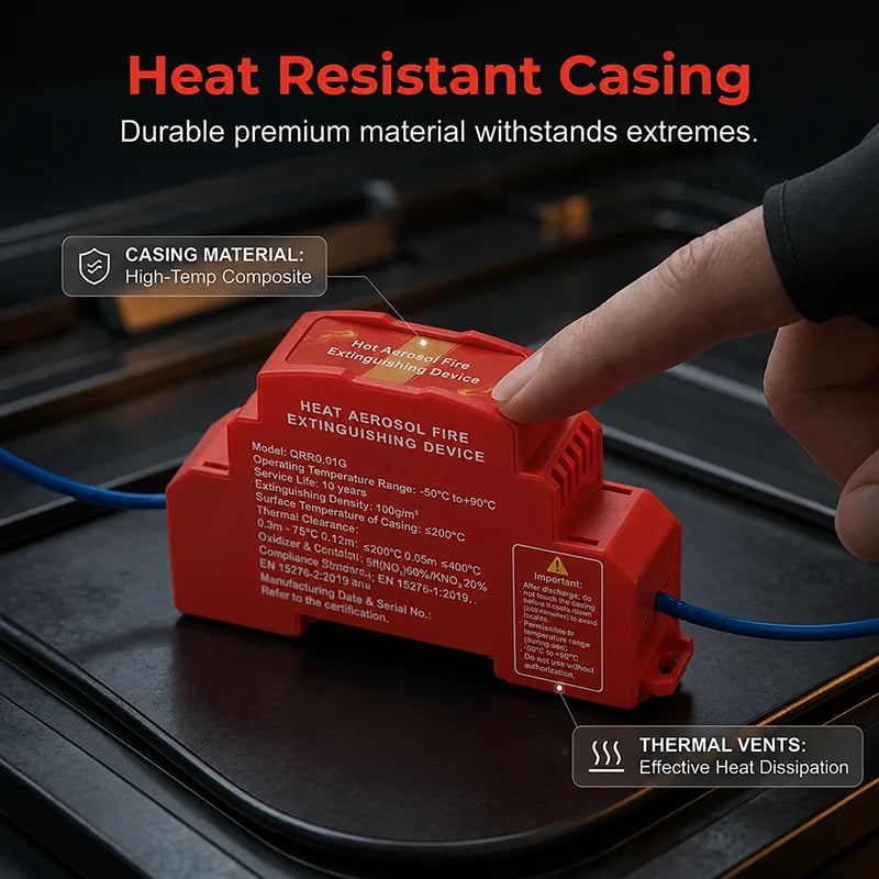 Heat resistant red housing automatic aerosol fire suppression device