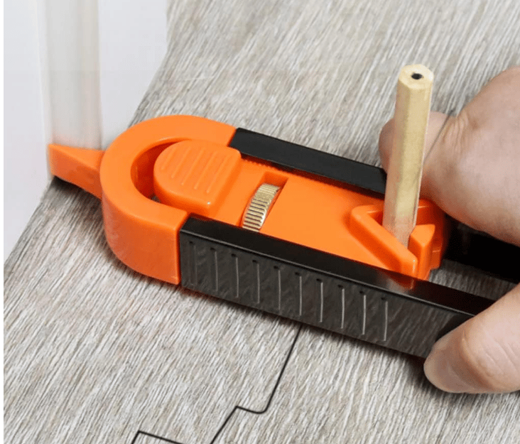 Customer photo shared after tracing a flooring profile with the precision contour gauge