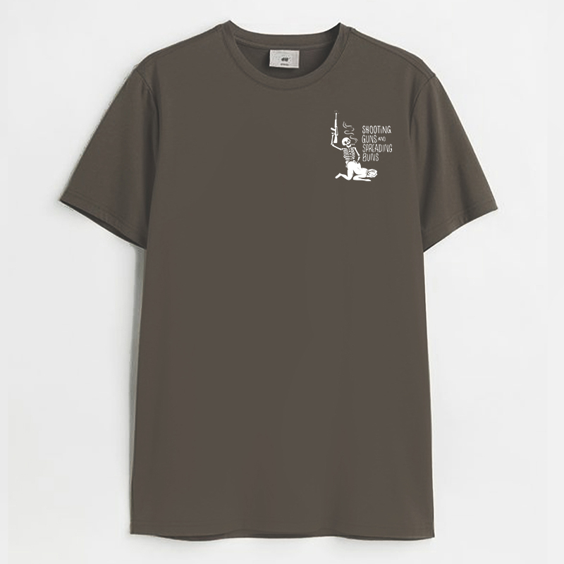 SHOOTING GUNS AND SPREADING BUNS Skull with Sexy Lady Print T-shirt