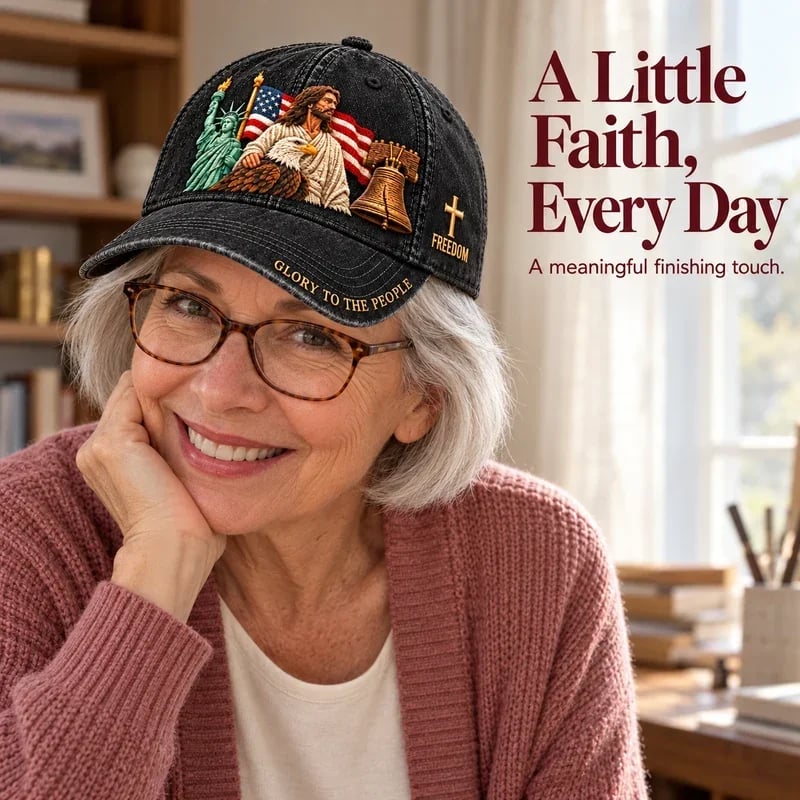 Woman with glasses wearing the cap at home