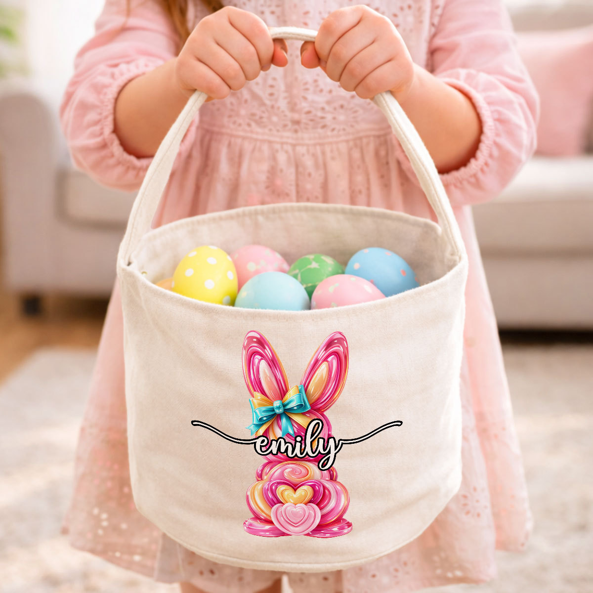 Bunny Egg Hunt Bag For Kids - Personalized Bucket Bag - Gift For Kids, Grandkids, Easter Gift