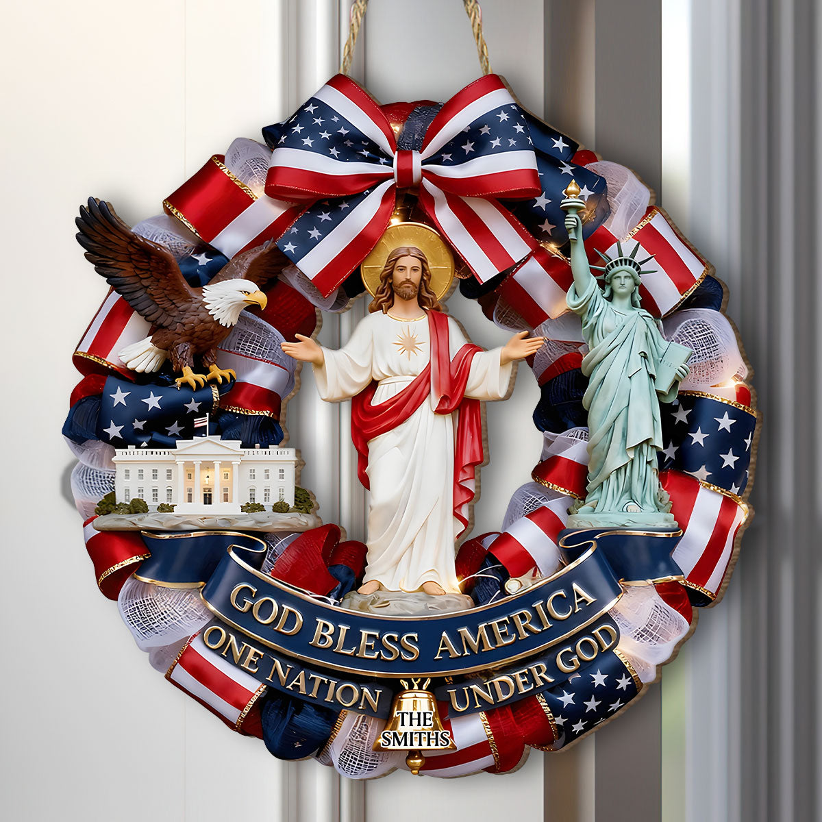 God Bless America - Personalized Wooden Door Sign