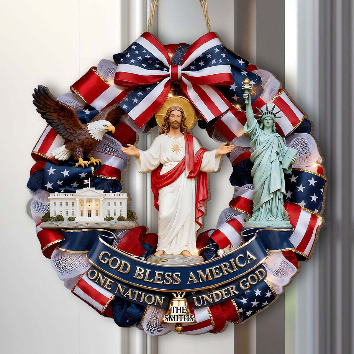 God Bless America - Personalized Wooden Door Sign