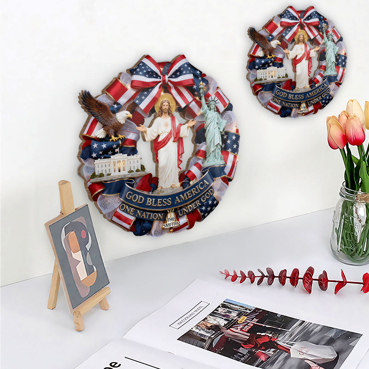 God Bless America - Personalized Wooden Door Sign