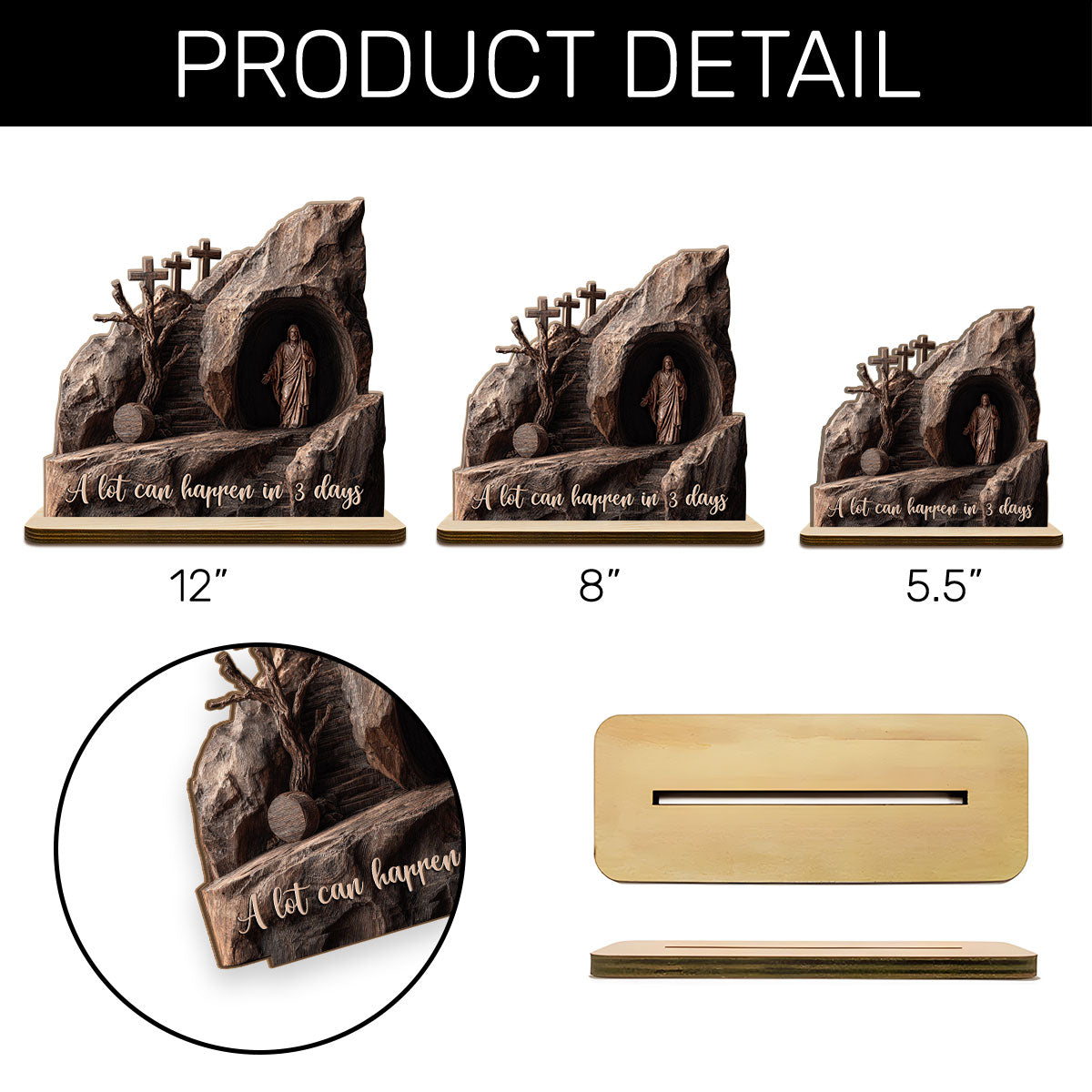 A Lot Can Happen In 3 Days | 2-Layer Wood Plaque With Flat Base