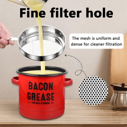 Bacon grease 6pc set 46 oz bacon grease container with strainer and food-grade silicone spatula-Two sponges