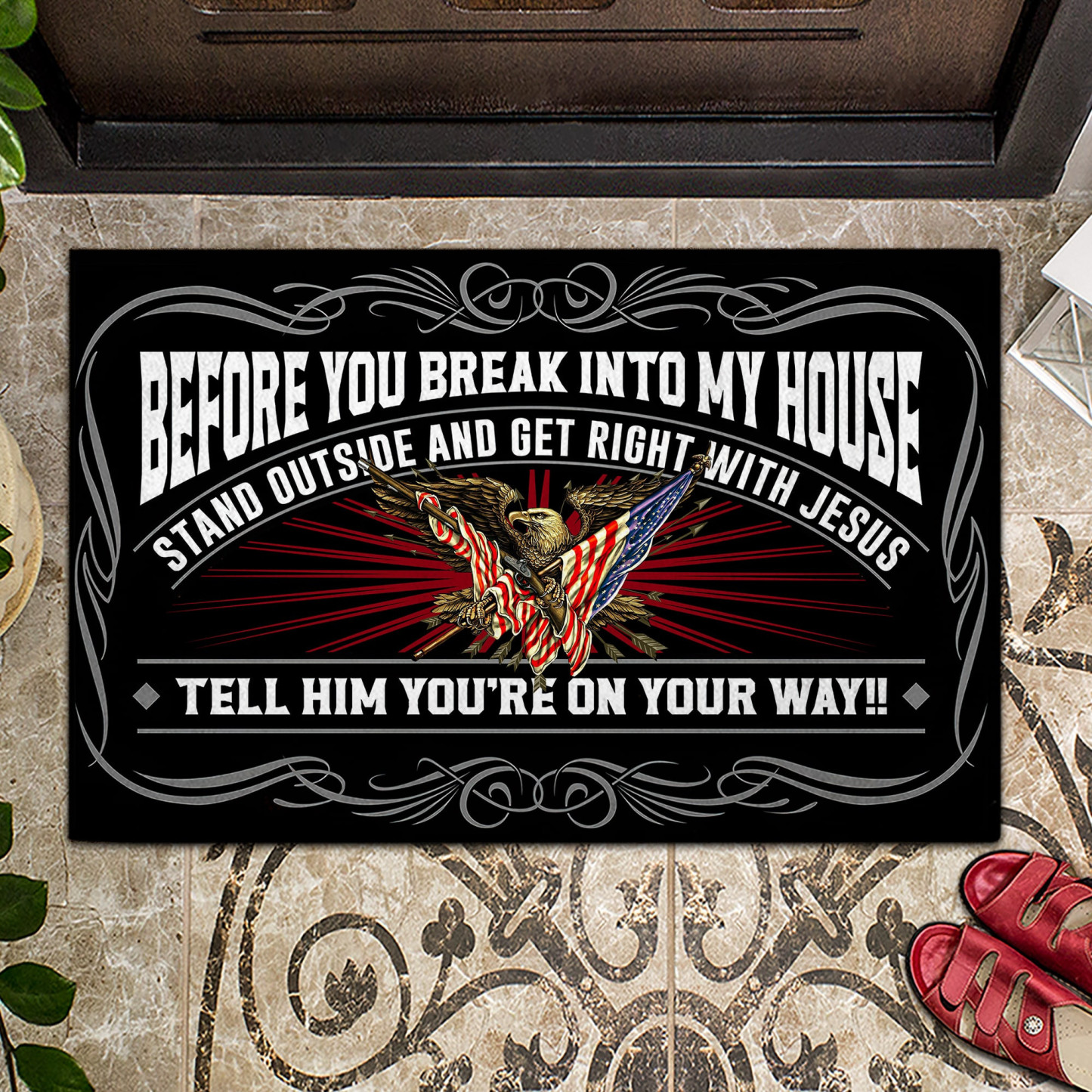 Before You Break Into My House US Veteran Doormat
