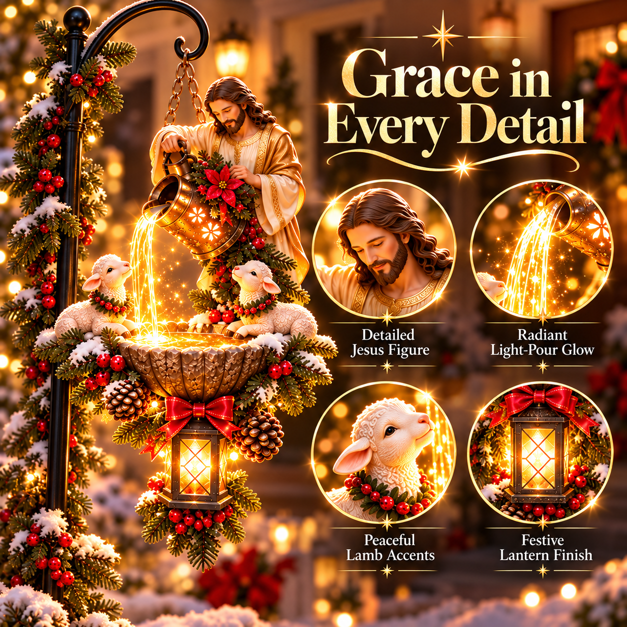 Detailed Jesus figure lambs light and lantern