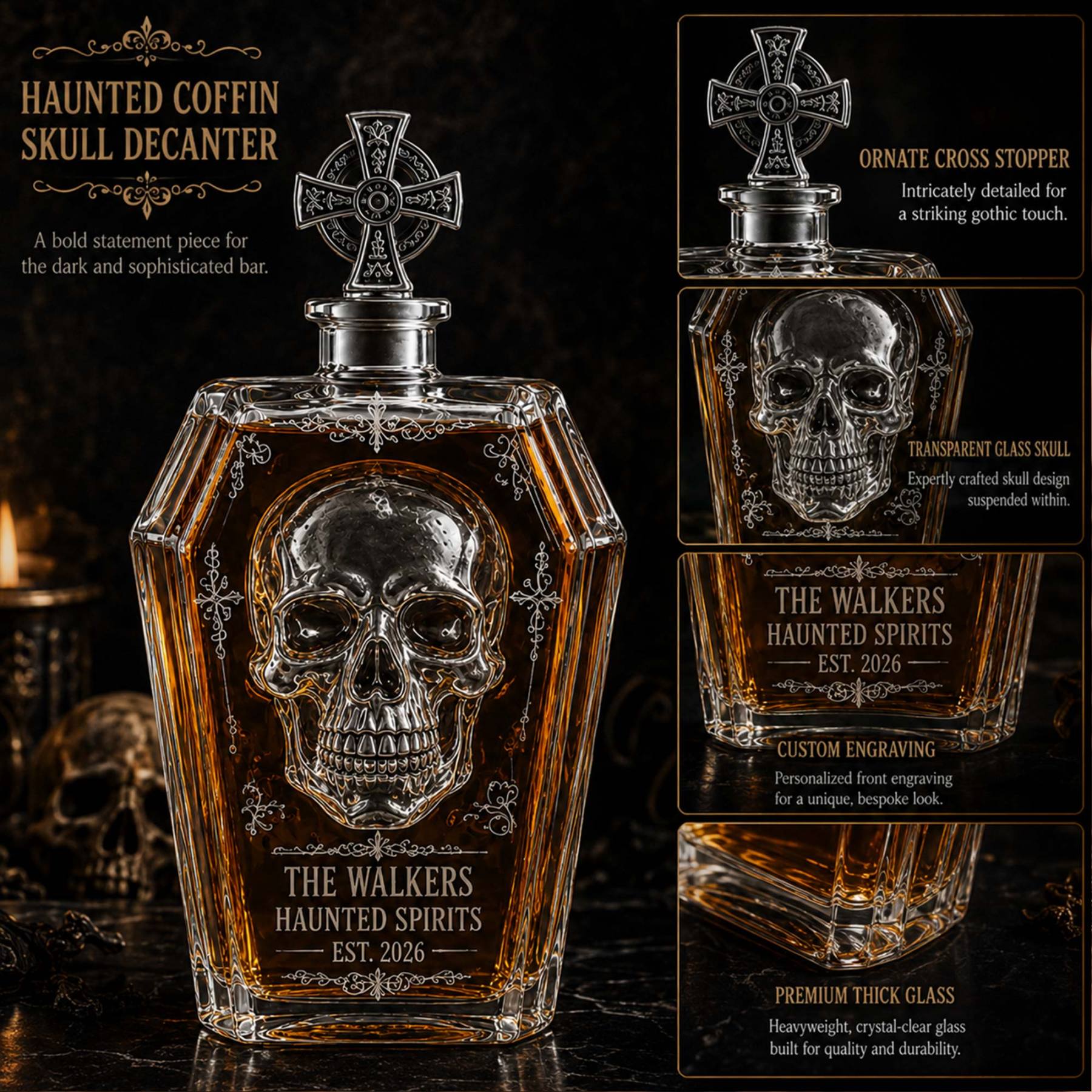 💀 The Gothic Skull Cross Decanter