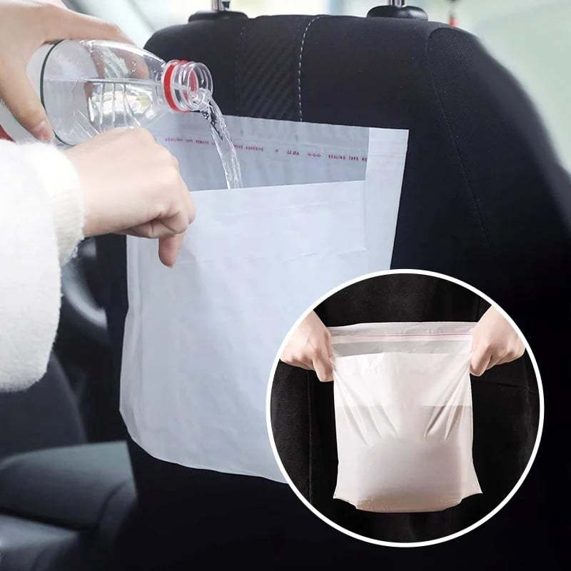 Bag holding liquid with stretch illustration; avoid relying on leakproof claims
