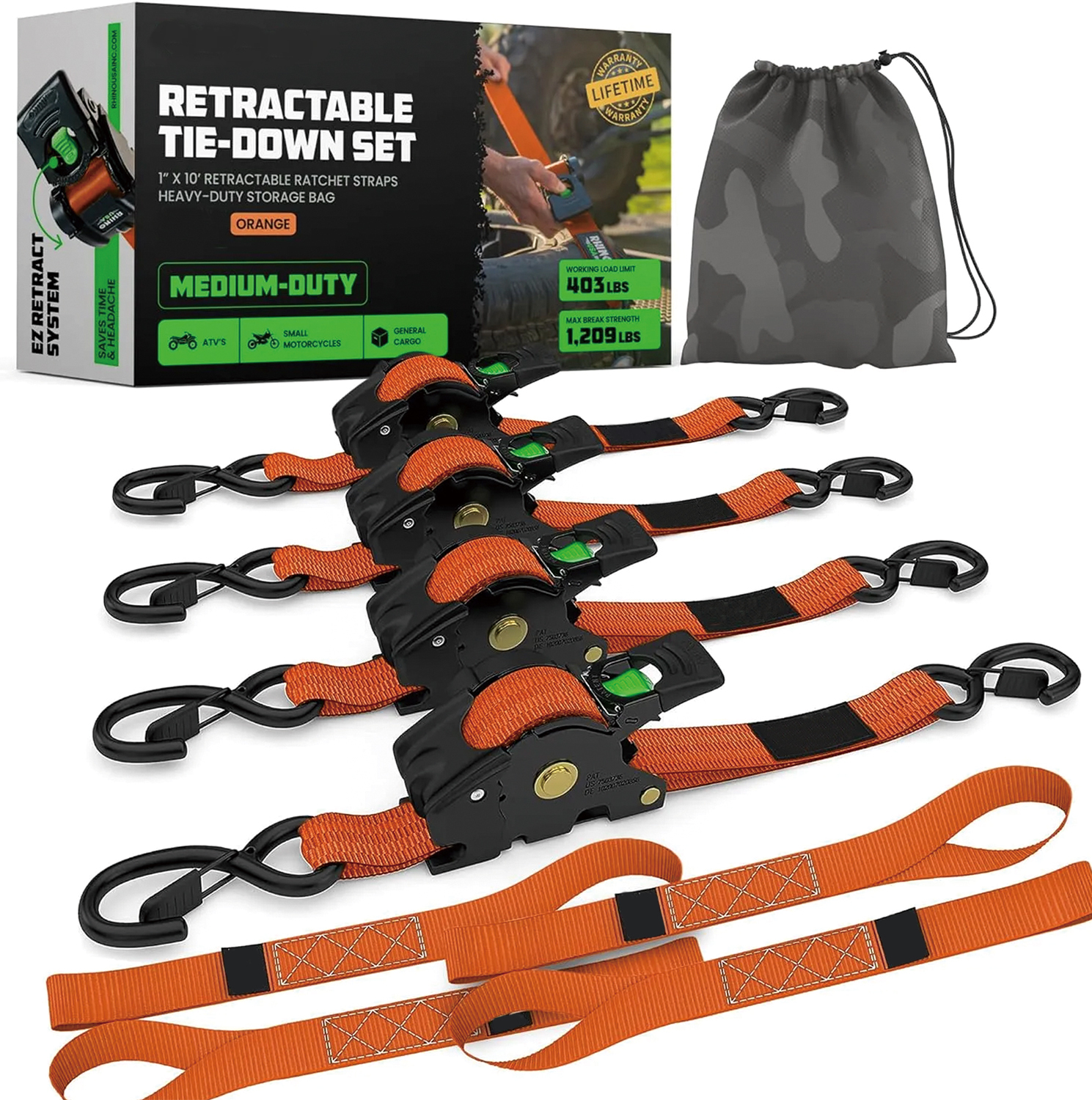 🏆 50K+ SOLD! – Almost Gone-⚡2025 Heavy Duty SelfRetracting Tie Down Straps for Truck, CargoTrailer