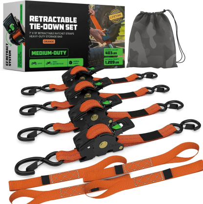 🏆 50K+ SOLD! – Almost Gone-⚡2025 Heavy Duty SelfRetracting Tie Down Straps for Truck, CargoTrailer