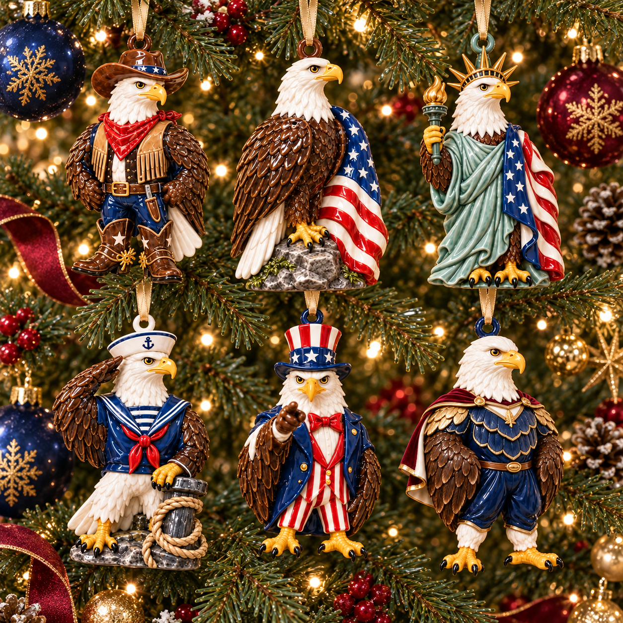 🦅 2026 Patriotic Bald Eagle Christmas Ornaments