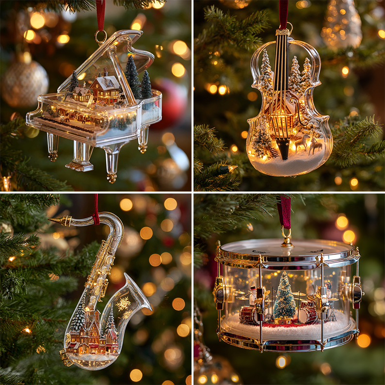 Musical Instrument Christmas Ornaments – Mini Winter Village Collection