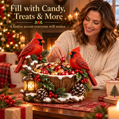🔥Hot Sale 49% OFF❤️ Cardinal Christmas Treat Bowl – Lighted Holiday Candy Bowl & Tabletop Decor