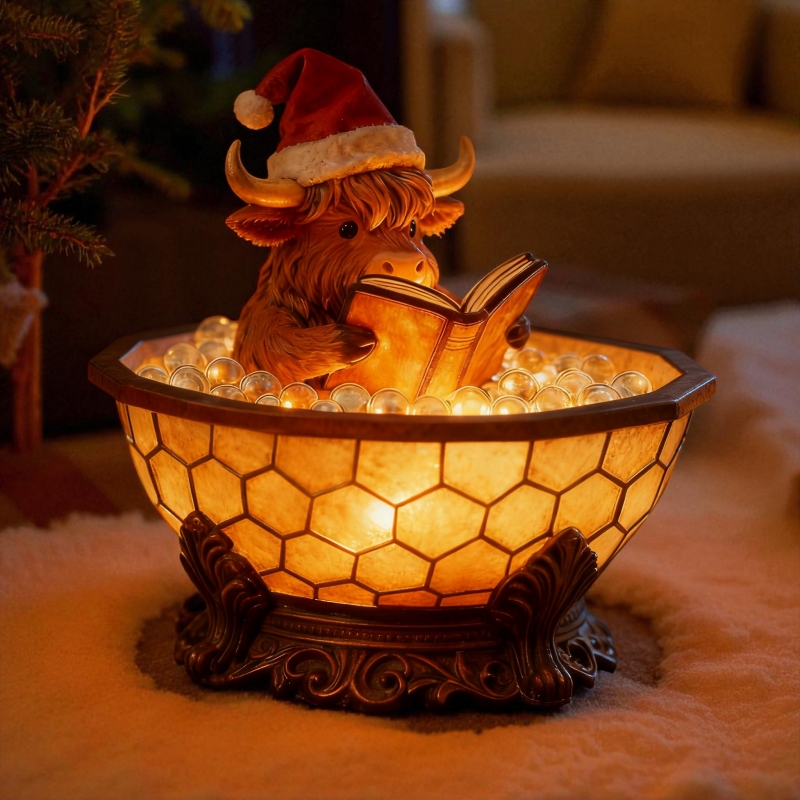 🐮Christmas Highland Cow Reading Bubble Bath Lamp