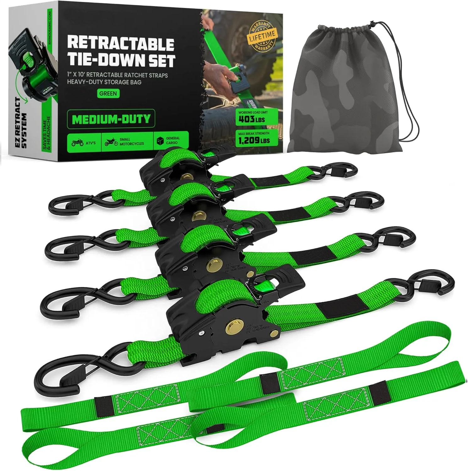 🏆 50K+ SOLD! – Almost Gone-⚡2025 Heavy Duty SelfRetracting Tie Down Straps for Truck, CargoTrailer