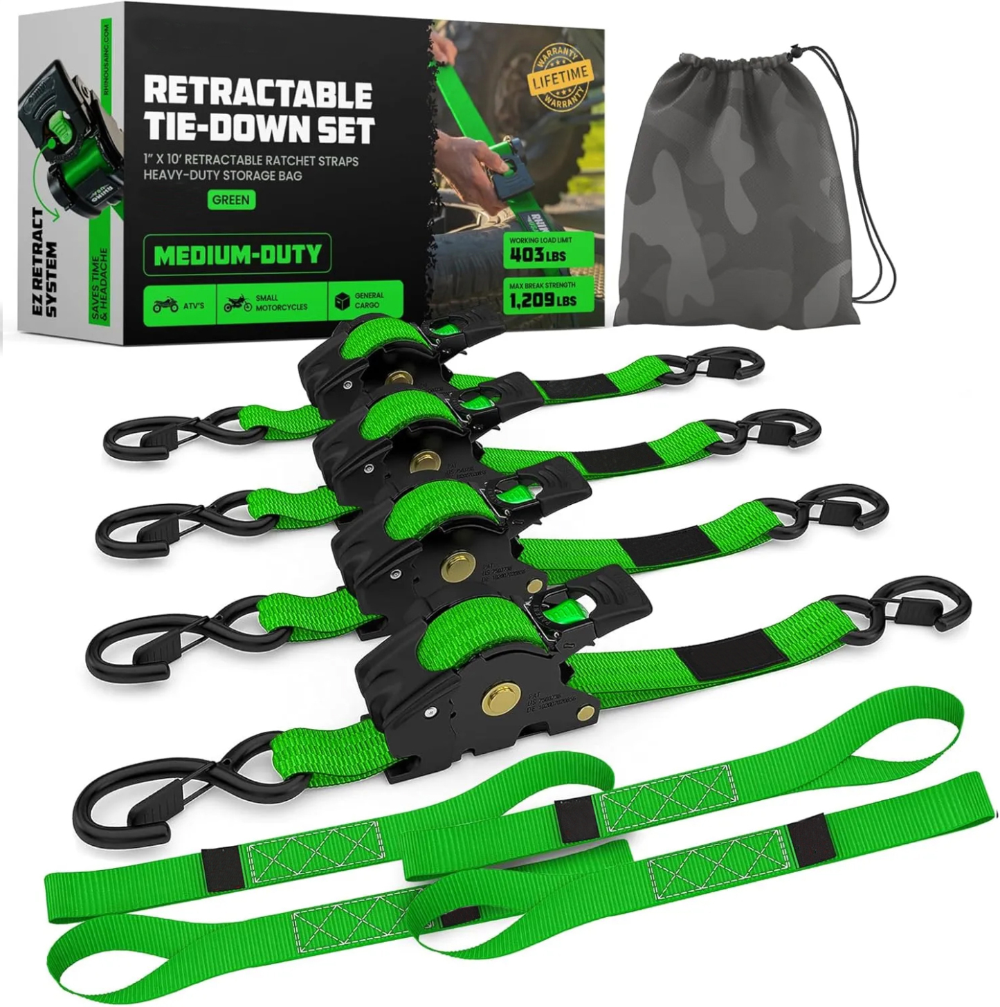 🏆 50K+ SOLD! – Almost Gone-⚡2025 Heavy Duty SelfRetracting Tie Down Straps for Truck, CargoTrailer